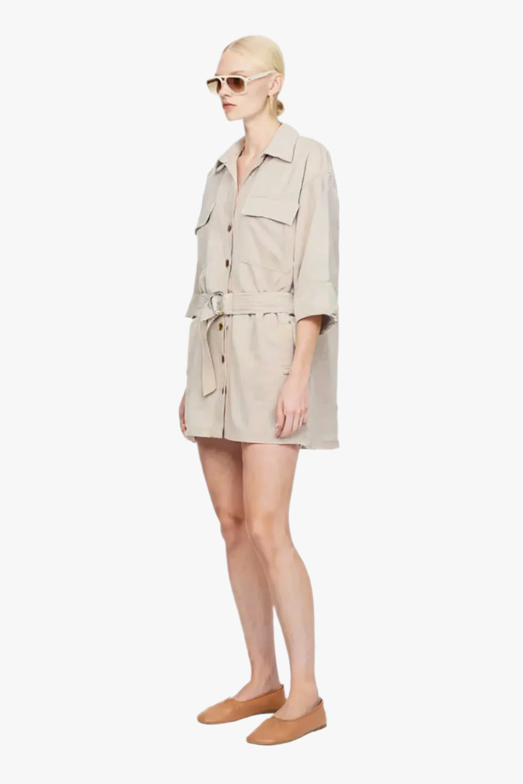 Belted Collar Mini Dress