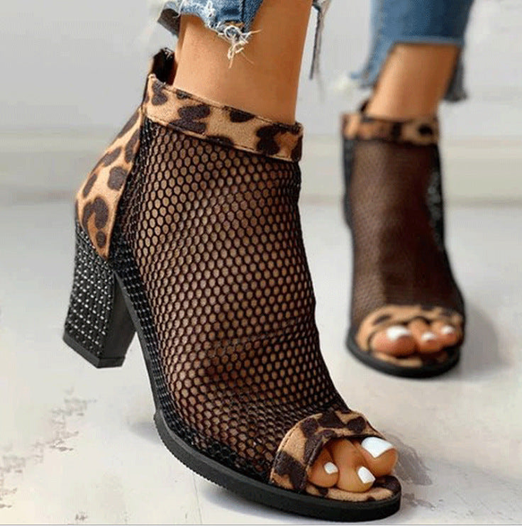 Mesh Peep-Toe Boots
