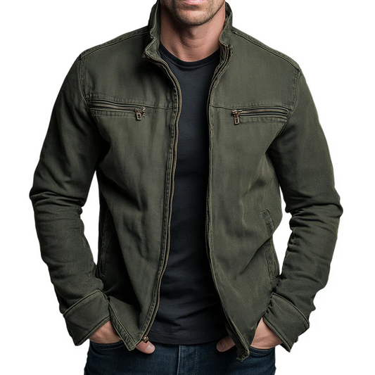 Men’s Vintage Casual Cotton Washed Zipper Lapel Jacket