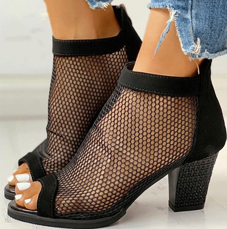 Mesh Peep-Toe Boots