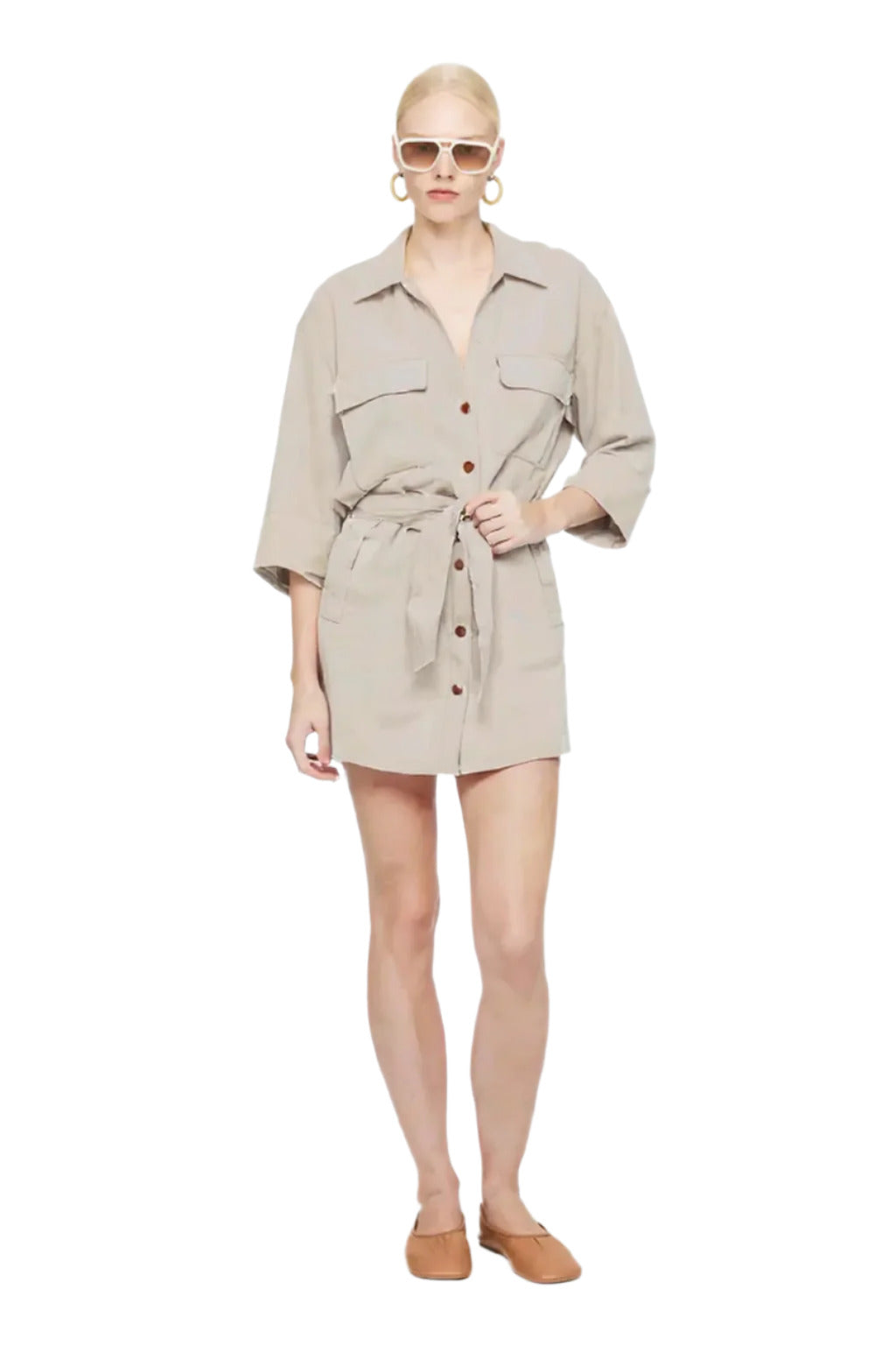 Belted Collar Mini Dress