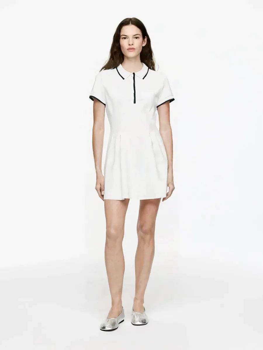 Wave Collar Ribbed Dress