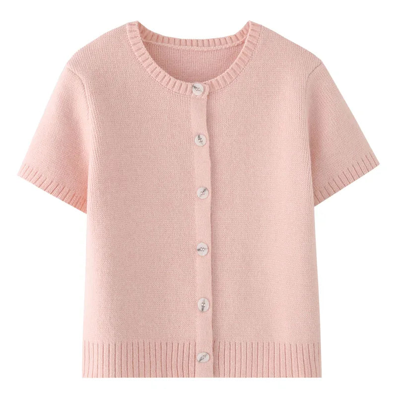 Short-Sleeve Knit Cardigan
