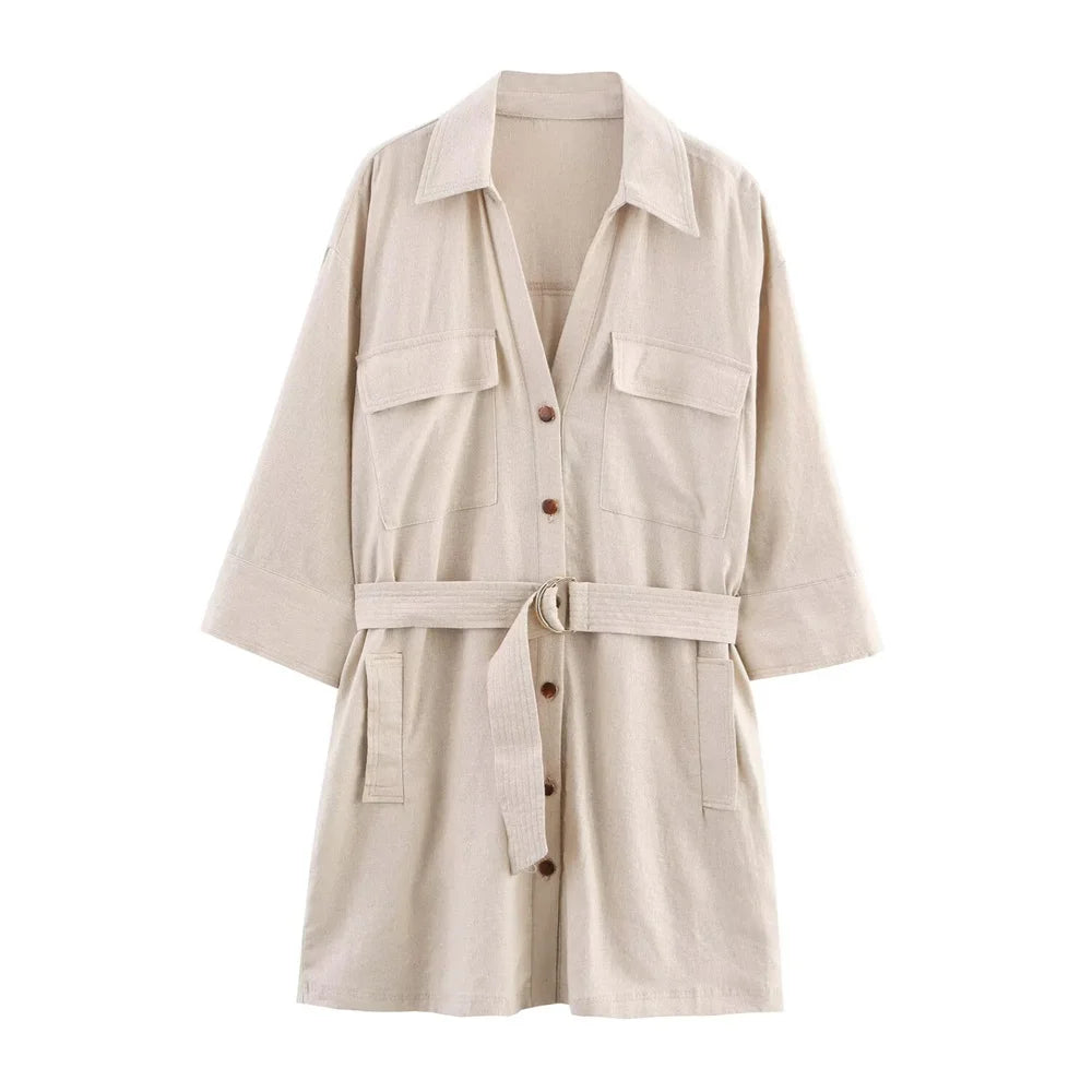 Belted Collar Mini Dress